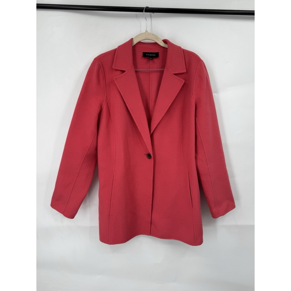 Talbots‎ Wool Blend Sweater Jacket Women Sz 10 Pink Chic Mature Preppy Button